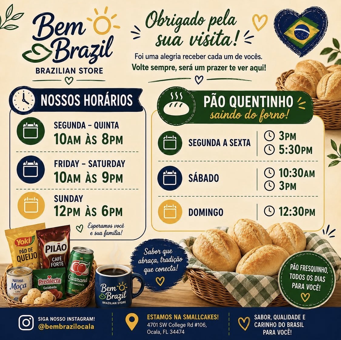 Bem Brazil hours and bread schedule post